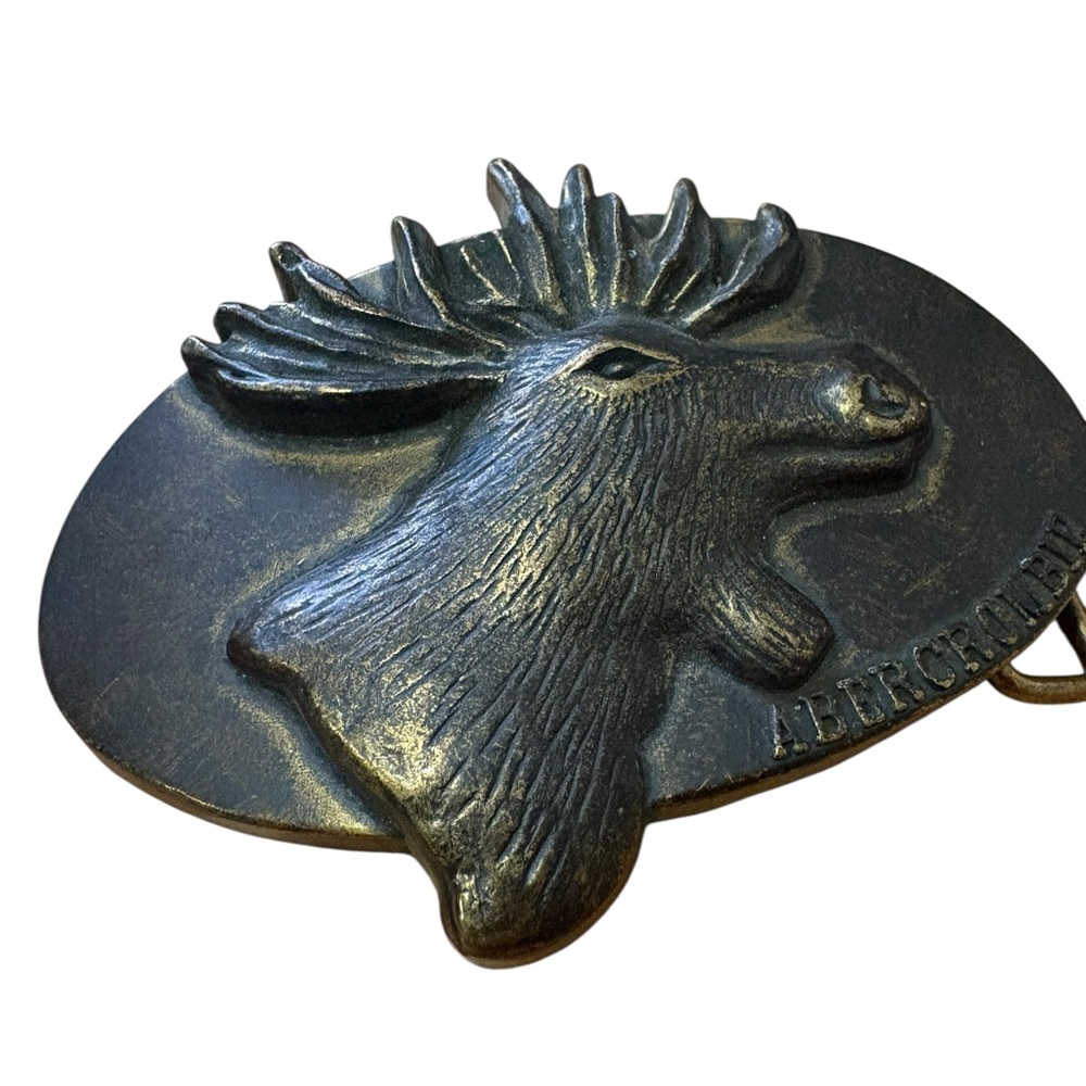 ABERCROMBIE & FITCH 100 YEARS ANNIVERSARY SOLID BRASS MOOSE BELT BUCKLE VINTAGE - Picture 3 of 6